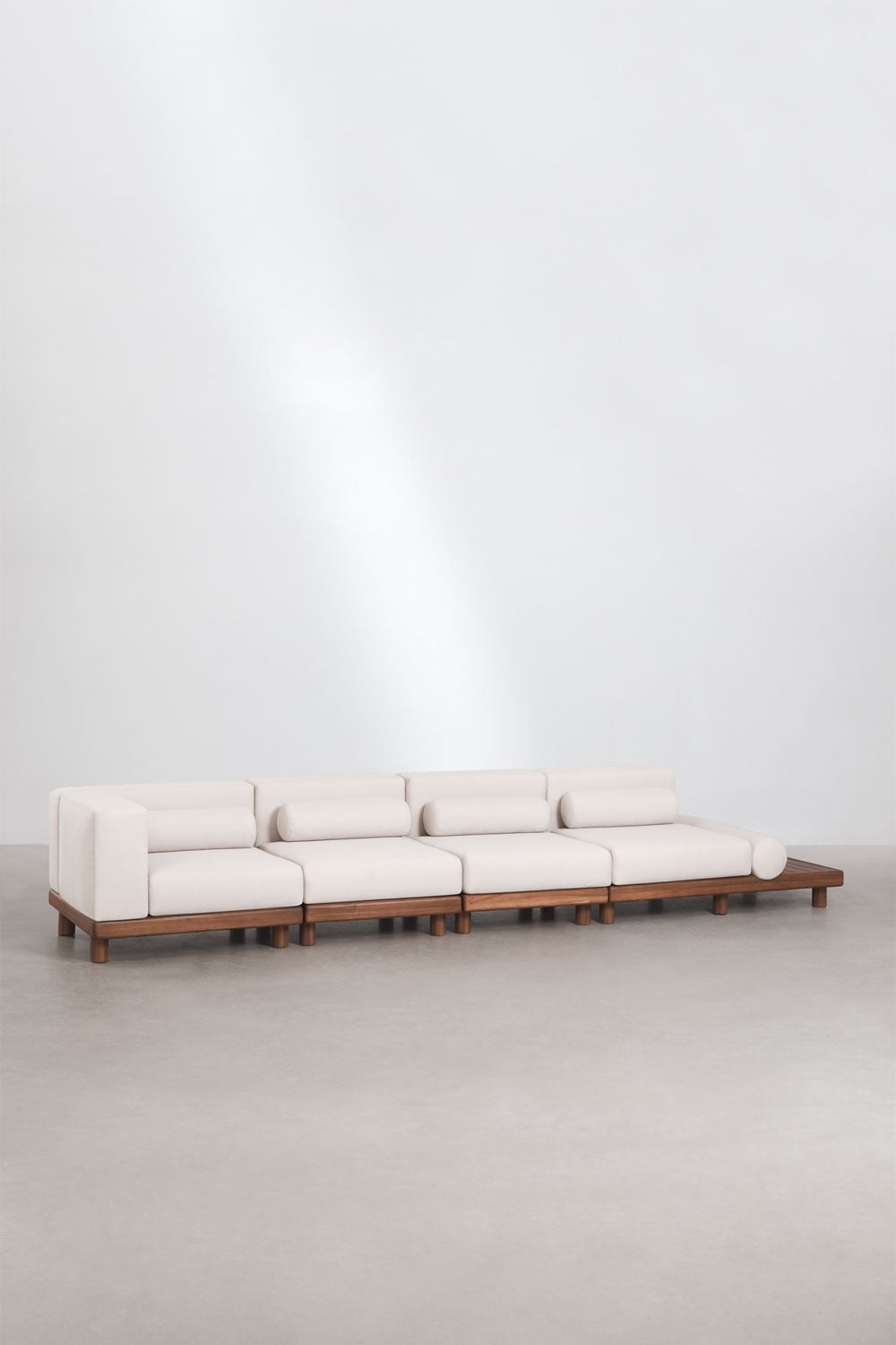 Lauko sofa KORKO su kampu ir šoniniu staliuku, 4 dalys, akacija