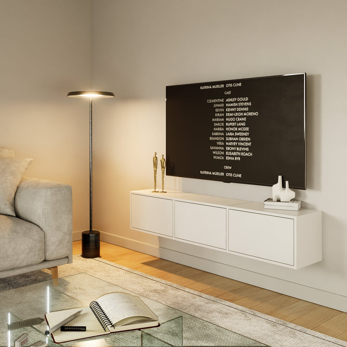 Pakabinama TV spintelė ZARI, balta, 150 cm