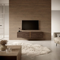 TV spintelė FREJA, riešutas, 140 cm, 2 – funkcijos demonstracija