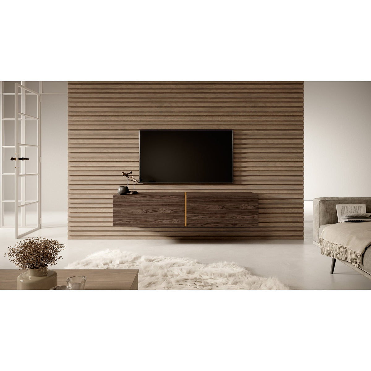 TV spintelė FREJA, riešutas, 140 cm, 2