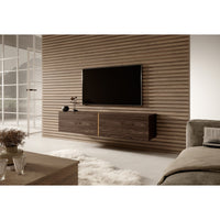 TV spintelė FREJA, riešutas, 140 cm, 2 – naudojimo pavyzdys