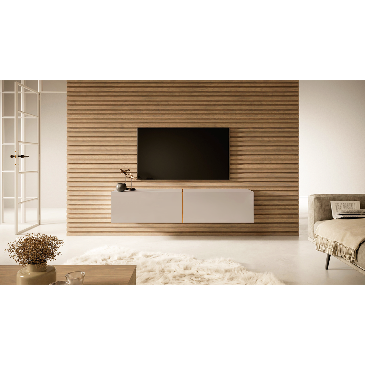 TV spintelė FREJA, 140 cm, kašmyras+auksinė iš galo