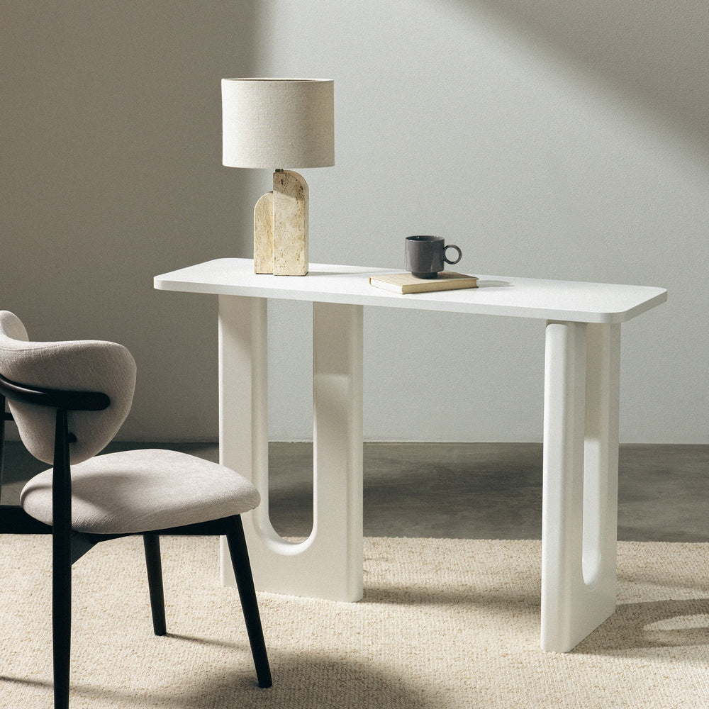 LAITON writing desk, white, arched legs, 120 cm