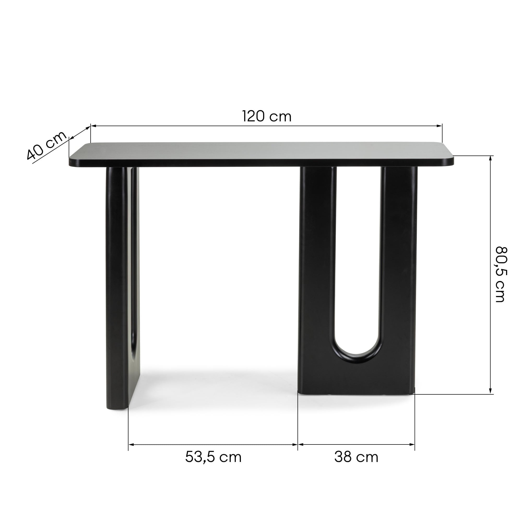 Rašomasis stalas LAITON, juoda, arkų kojos, 120 cm