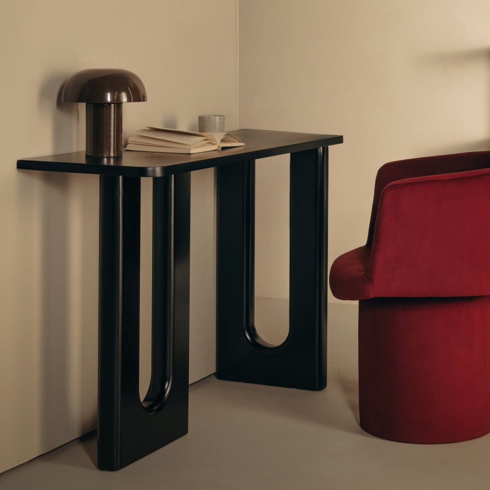 LAITON desk, black, arched legs, 120 cm