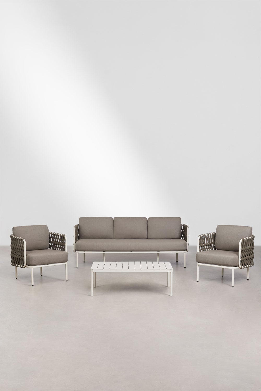 Outdoor furniture set TEVARY, sofa, armchairs, table, hazelnut