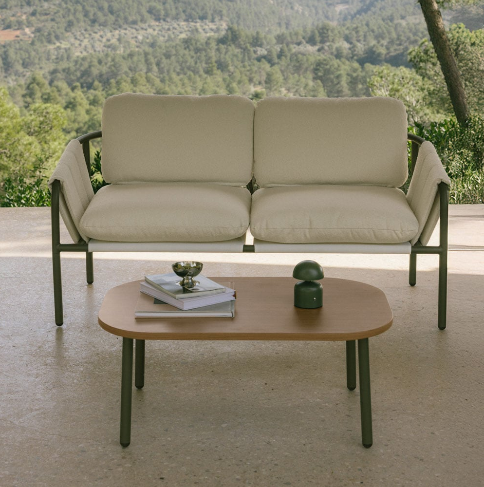 ZUNIKA outdoor furniture set, sofa and table, oiled green