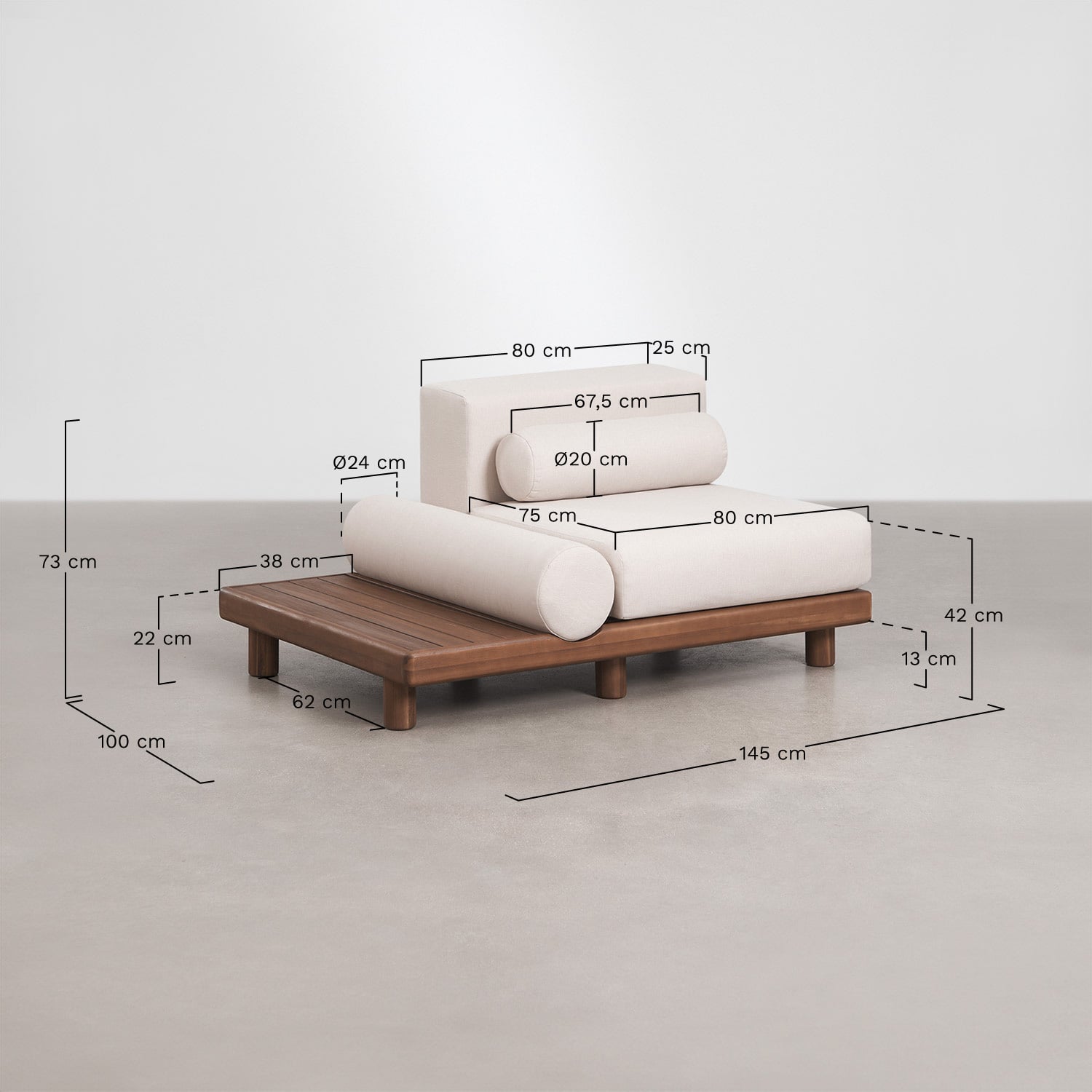 Central module KORKO with side table, acacia