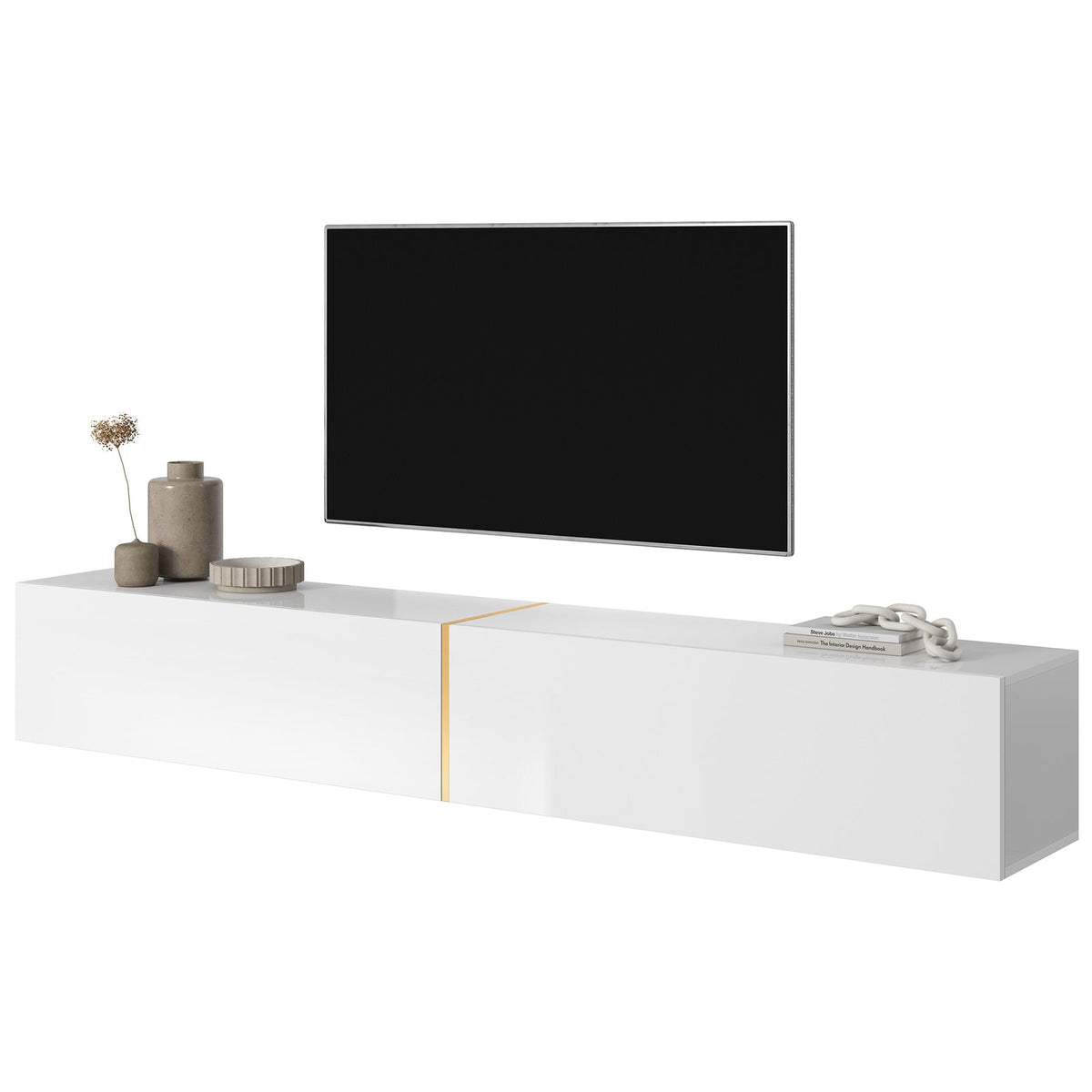 TV spintelė FREJA, 200 cm, balta+auksinė