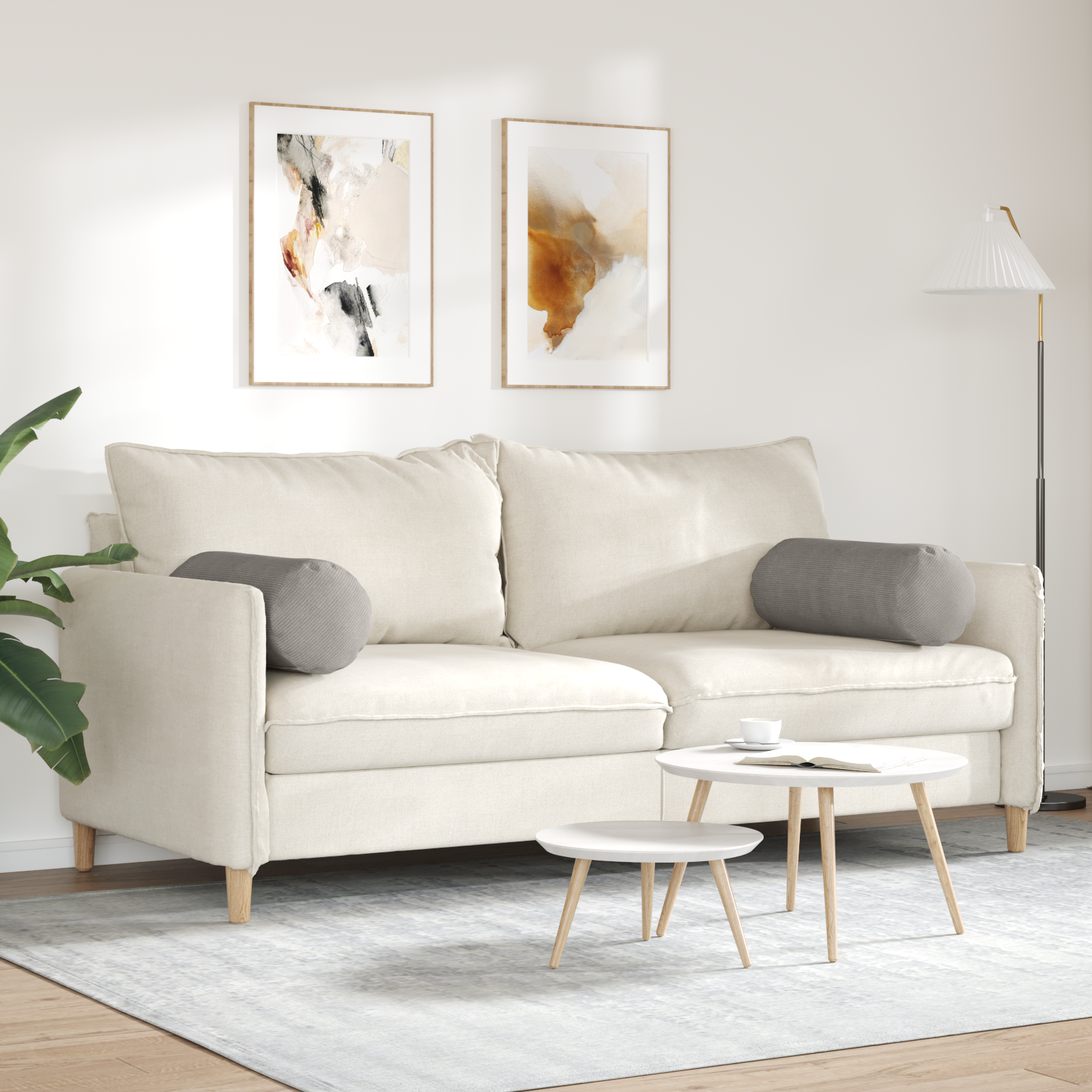 Pagalvės 2 pcs Šviesiai pilka Ø 25 x 70 cm Kordūrinis audinys