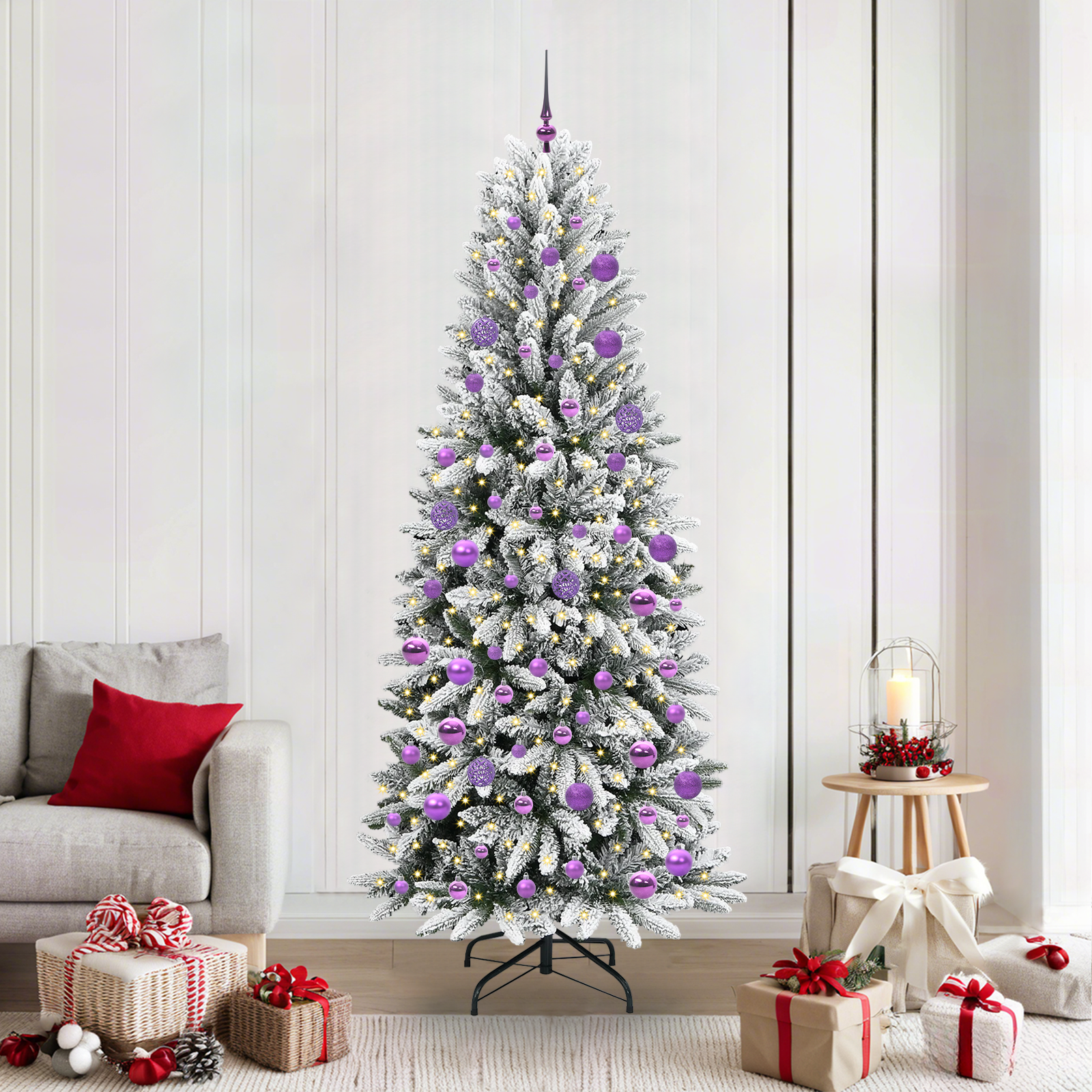 Dirbtinė Kalėdų eglutė FROST EMBER, su 300 LED stovu Balta 210 cm.