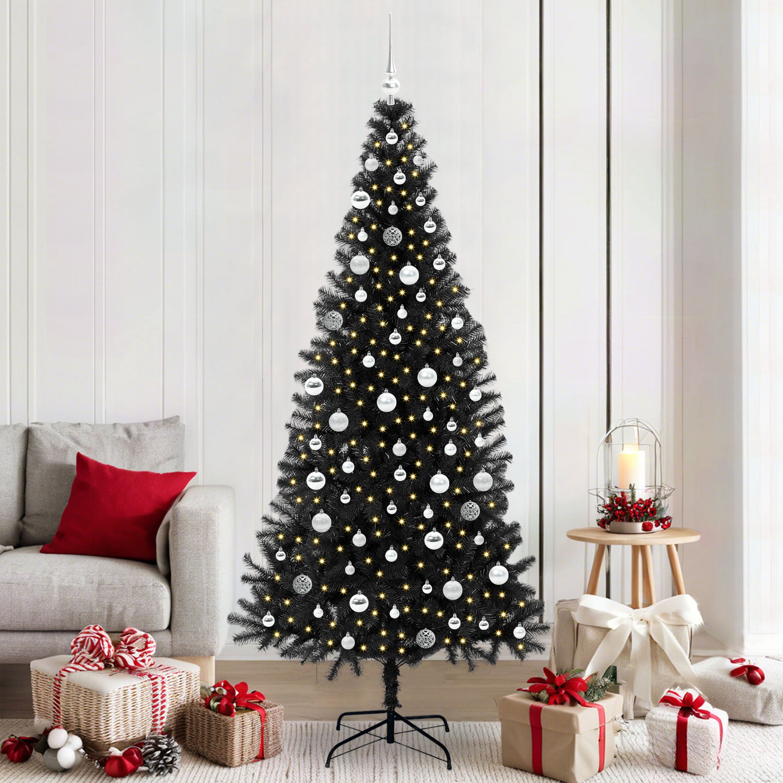 Kalėdų eglutė su 300 LED s stovu Juoda 210 cm PVC