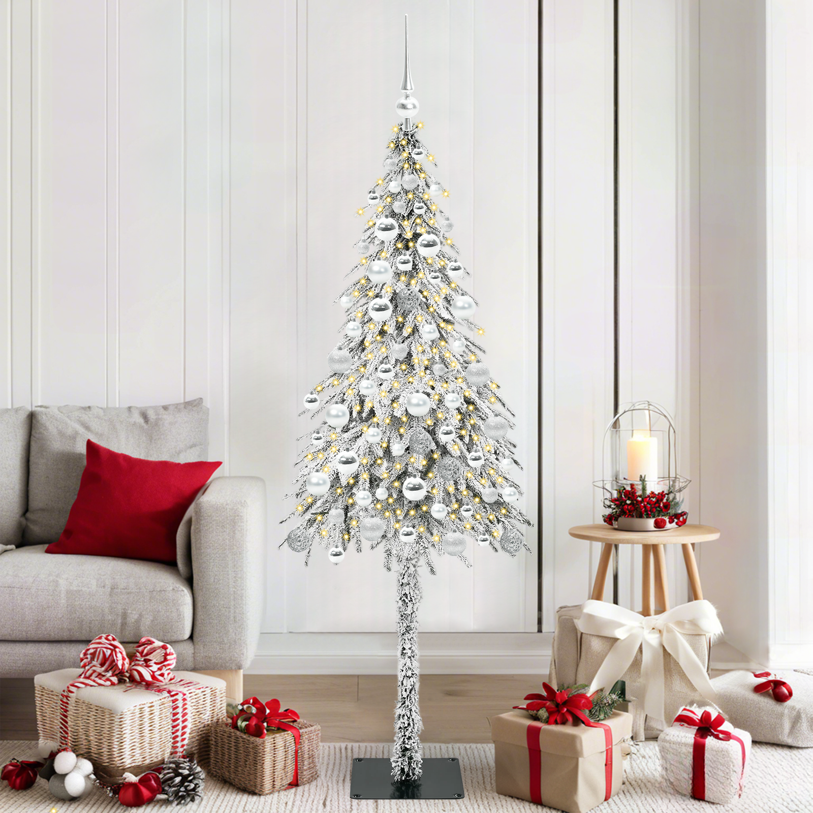 Kalėdų eglutė su 300 LED s stovu Balta 180 cm PE ir Plienas