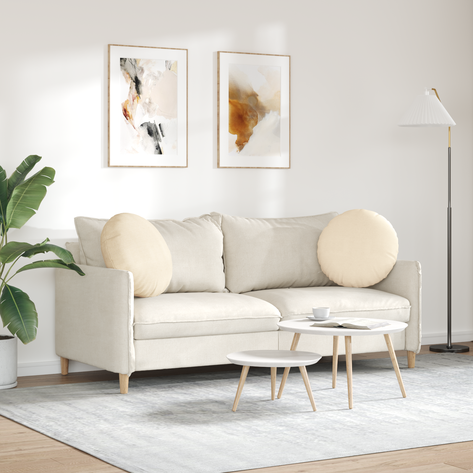 Sėdynių pagalvėlės 2 pcs Kreminė Ø 50 cm Kordūrinis audinys