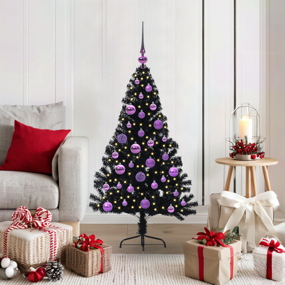 Artificial Pre-Lit Christmas Tree Black 120 cm PVC