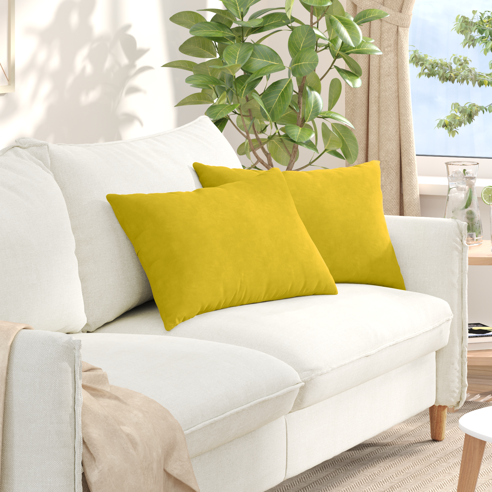 Sofa Cushions 2 pcs Yellow 60 x 40 cm Corduroy Fabric