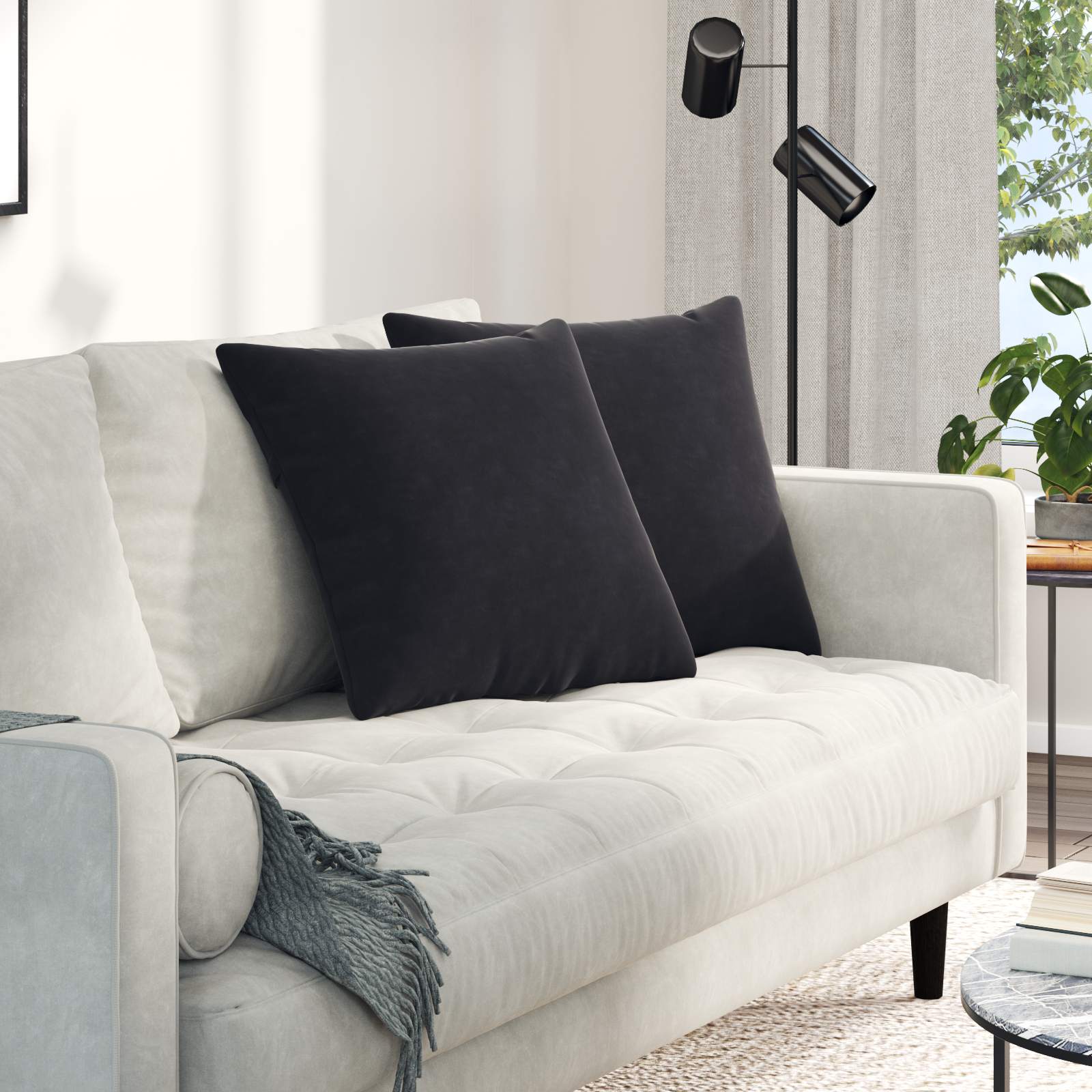 Sofa Pagalvės 2 pcs Juoda 50 x 50 cm Kordūrinis audinys