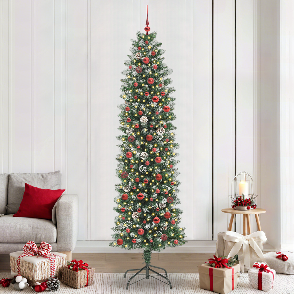 Artificial Slim Christmas Tree with 300 LED Green and White 240 cm