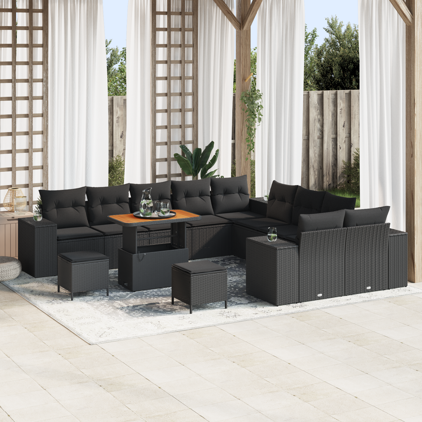 Sodo Sofų Rinkinys su pagalve 13 pcs Juoda 90 x 55 x 71 cm