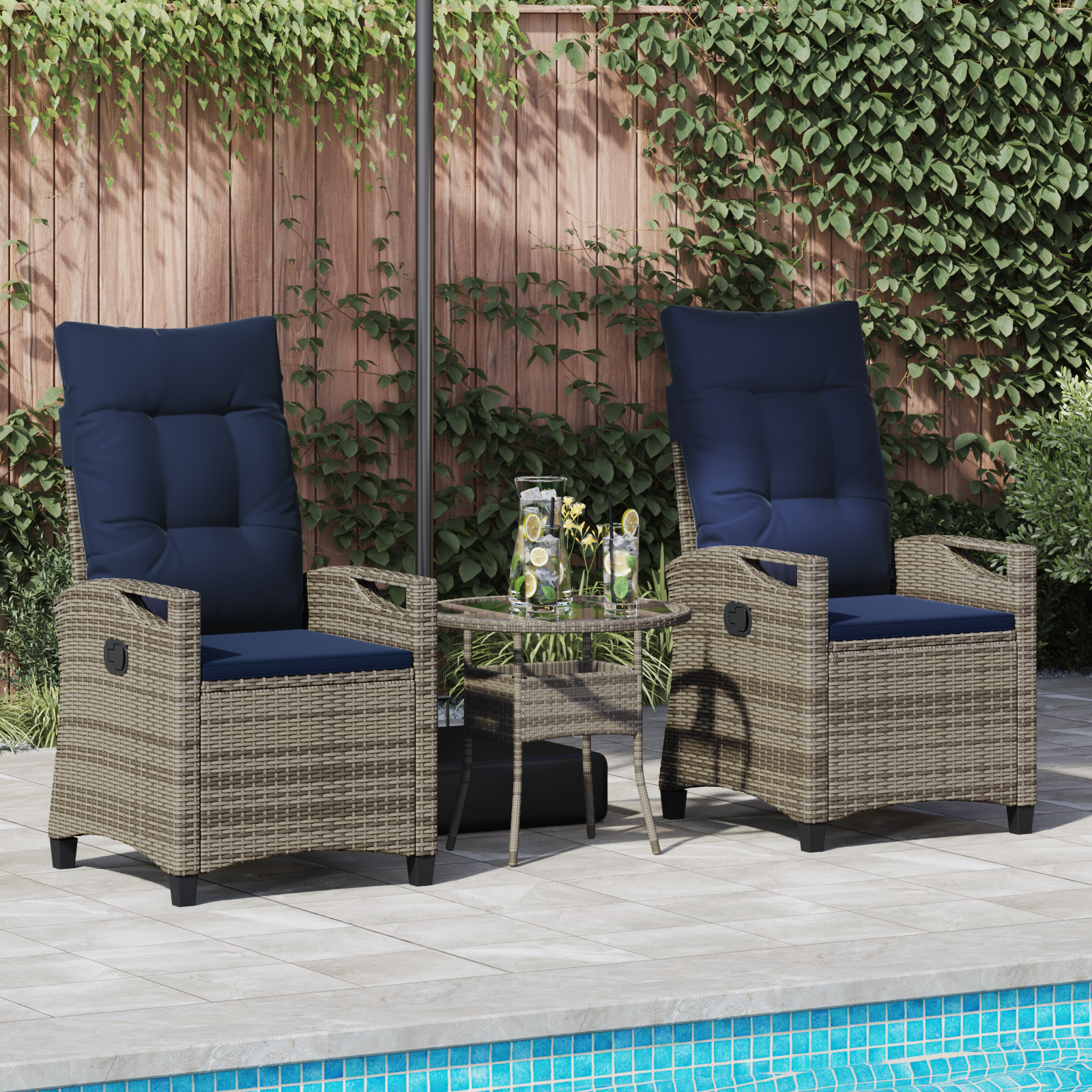 Sodo Kėdė 2 pcs pilka ir tamsiai mėlyna 56 x 60 x 112 cm