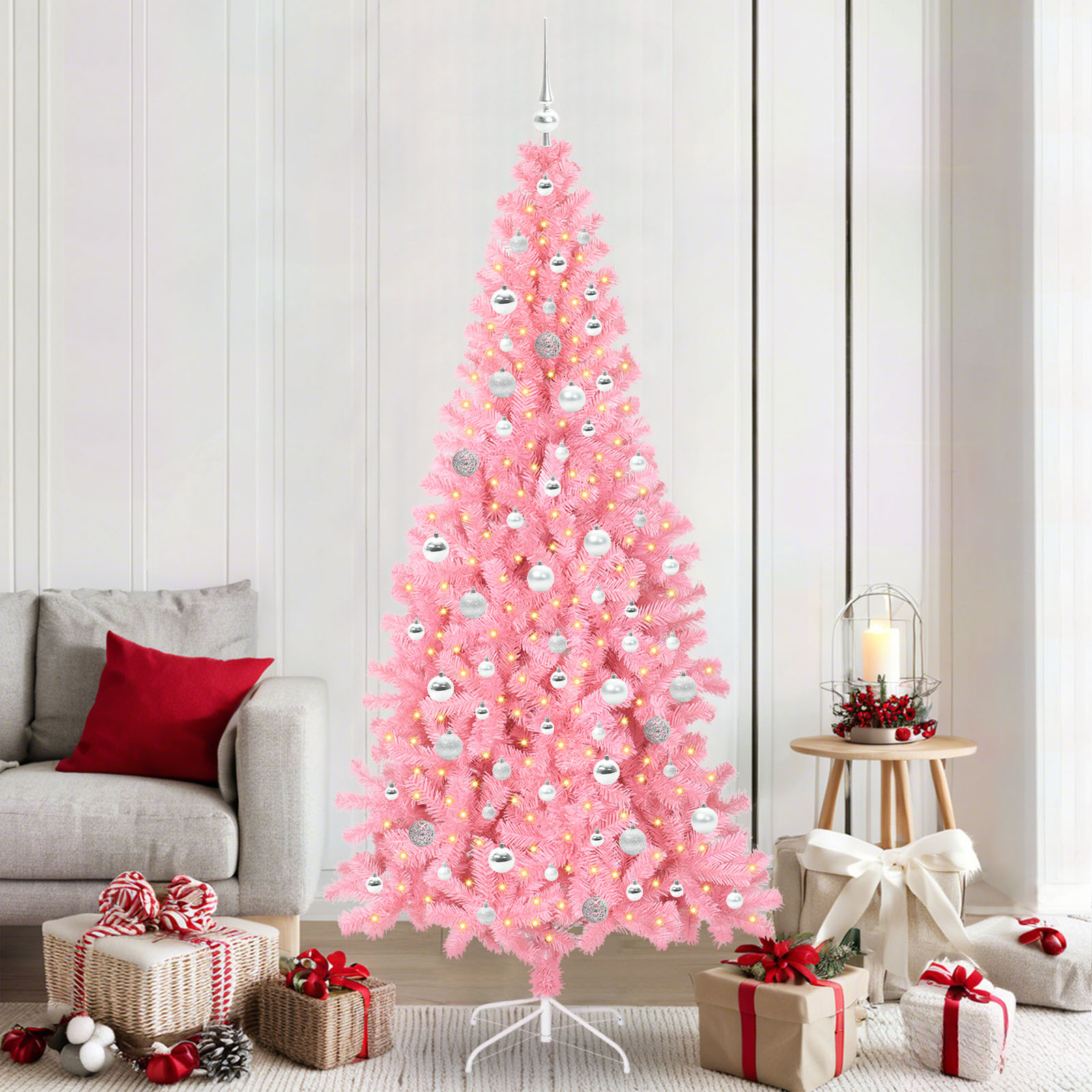 Kalėdų eglutė su 300 LED s stovu Rožinė 210 cm PVC