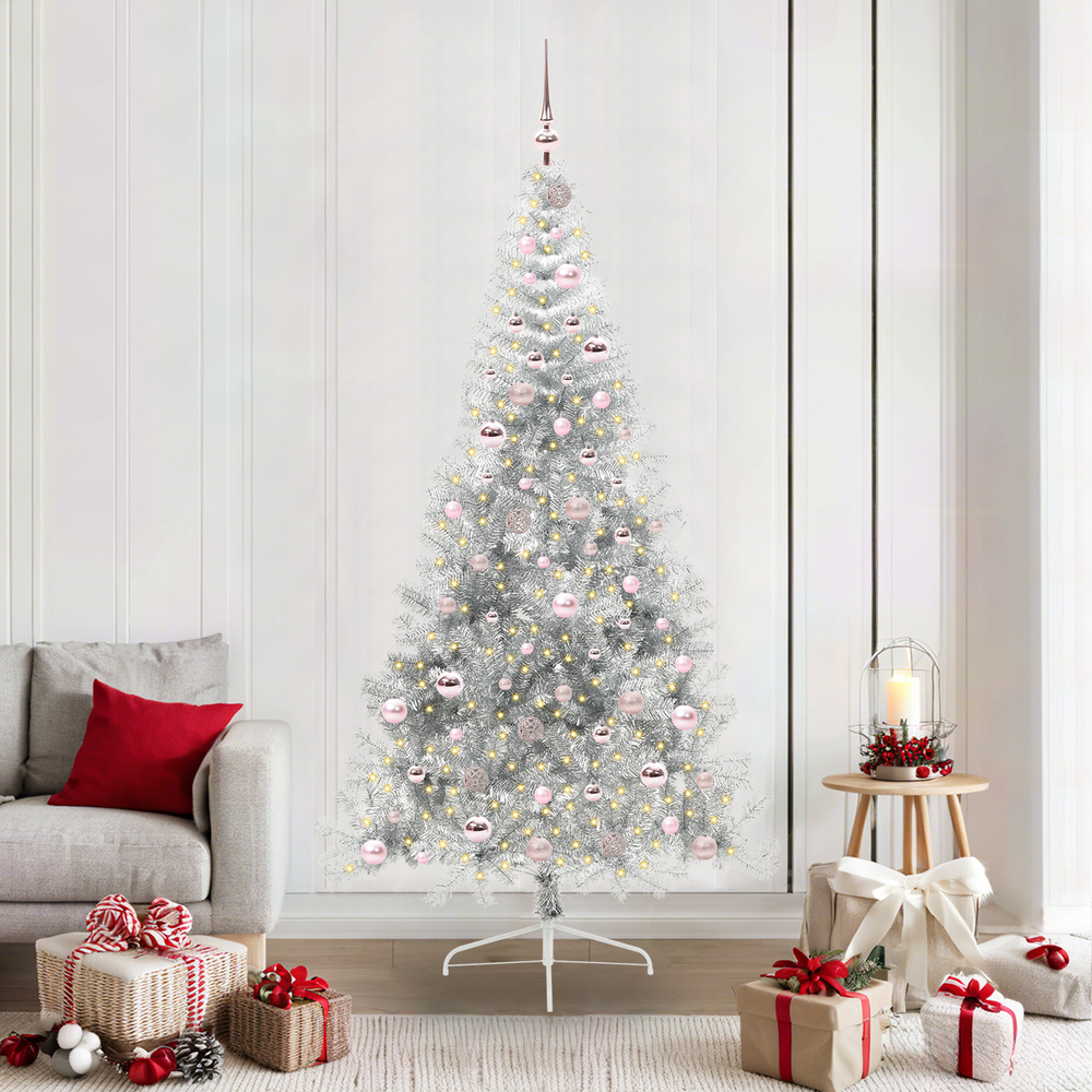Artificial Pre-Lit Christmas Tree Silver 210 cm PET