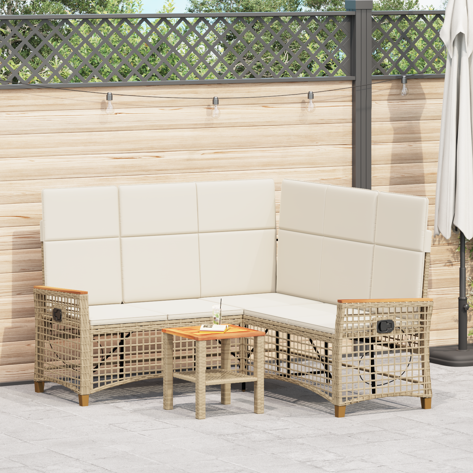 Garden Adjustable Sofa Set Beige and Cream White