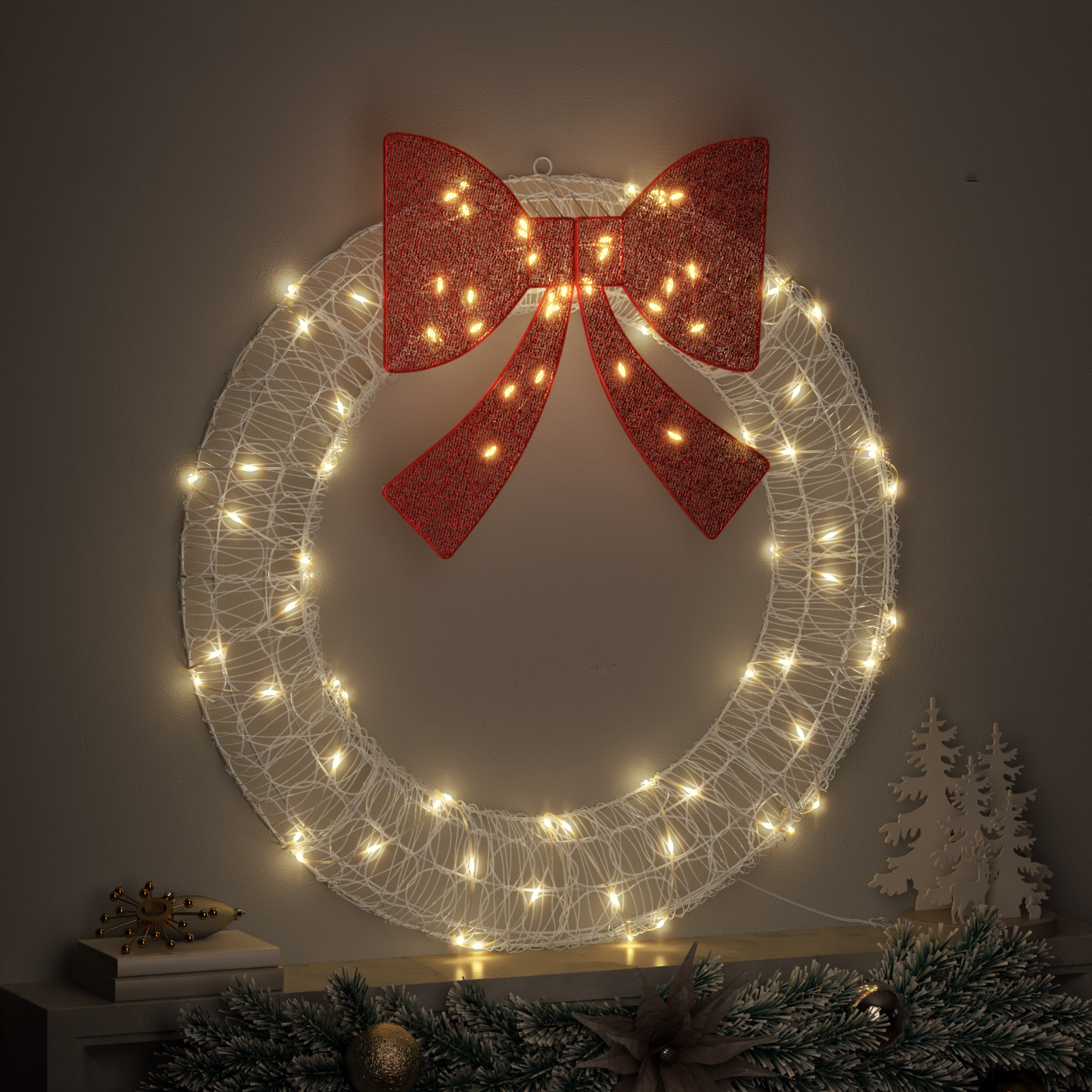 Vainikas su 80 LED Šilta balta 90 cm Akrilas