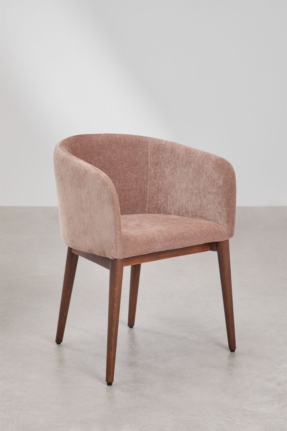 SOLUARO dining chair with armrests, dark wood frame, rose quartz chenille