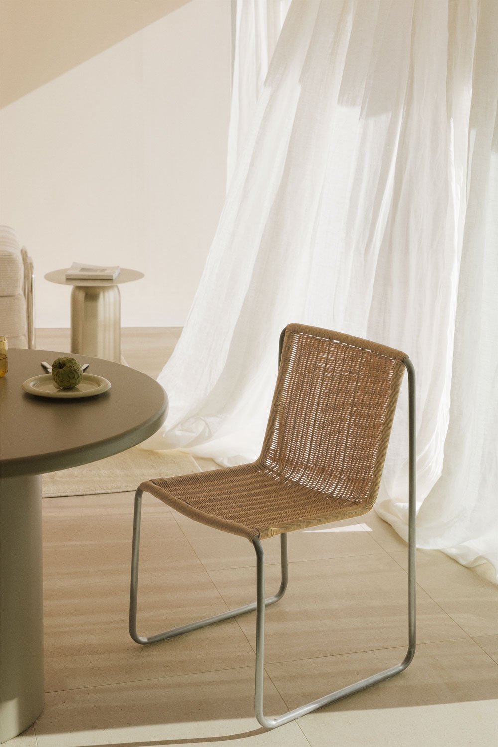 Valgomojo kėdė KARIARO nerūdijančio plieno ir pintos medžiagos kėdė