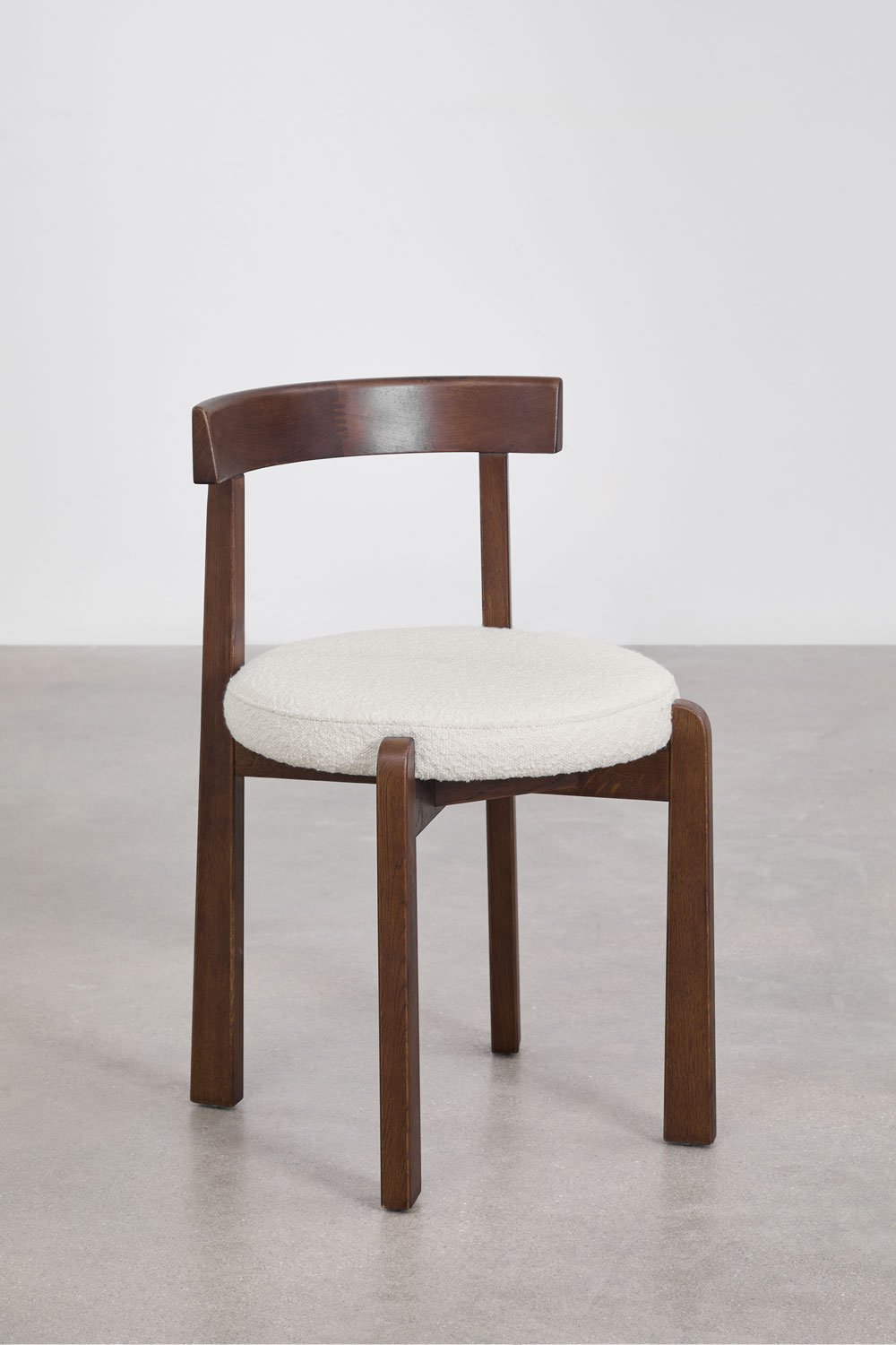 Dining chair VELUURA, dark wood frame, white bouclé
