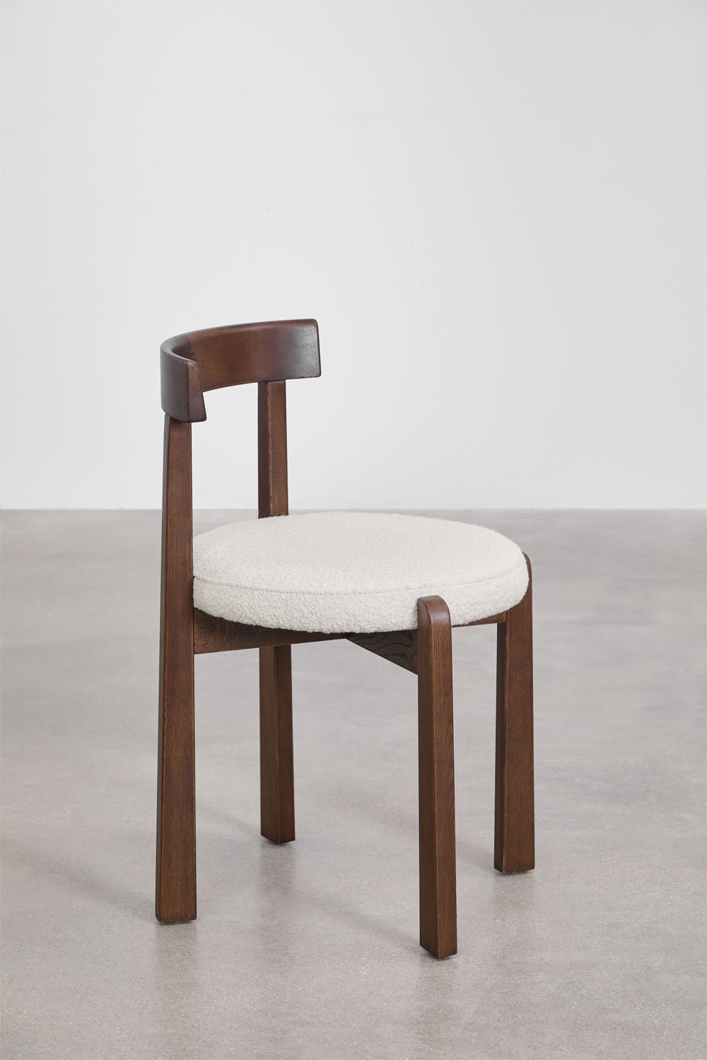 Dining chair VELUURA, dark wood frame, white bouclé