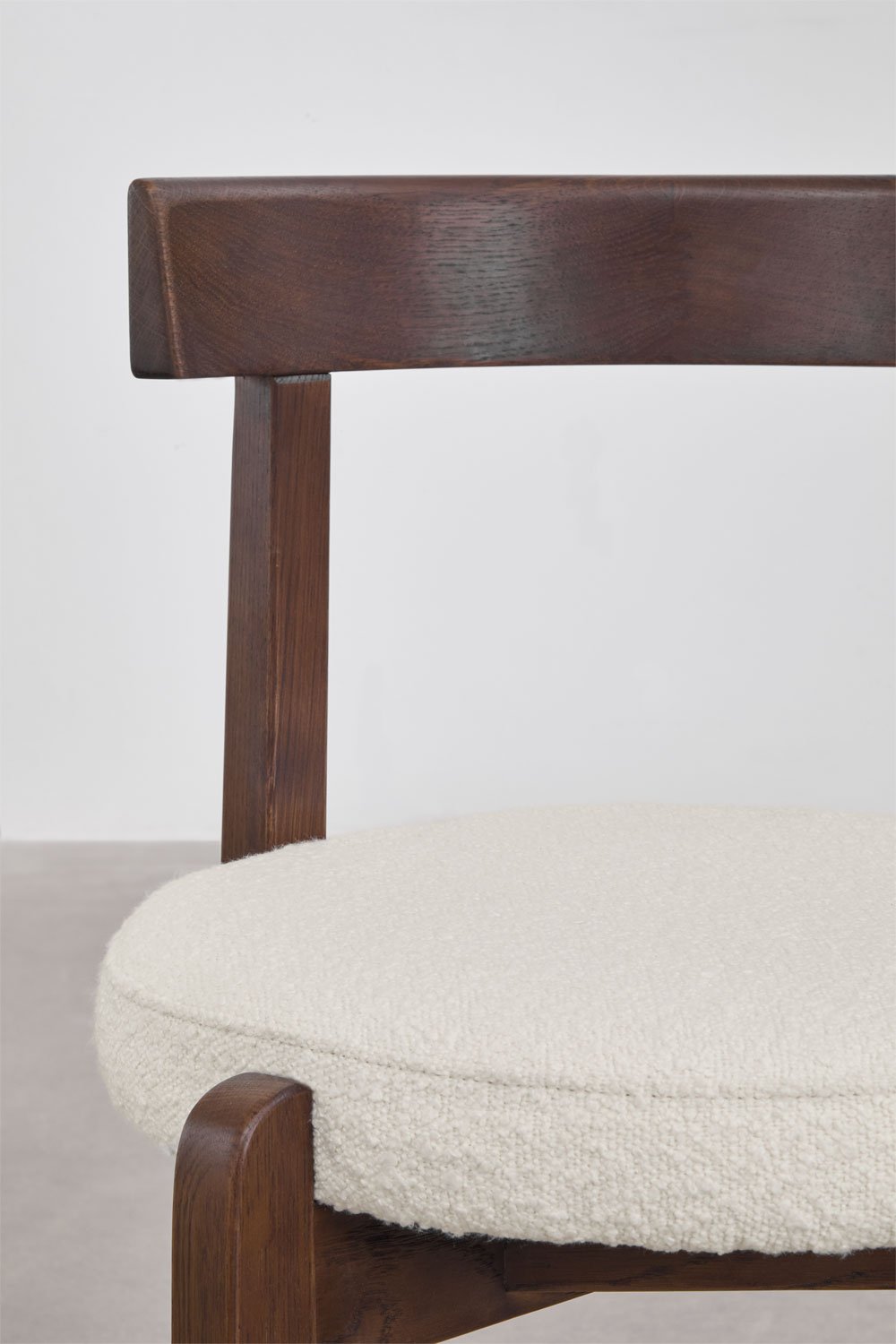 Dining chair VELUURA, dark wood frame, white bouclé
