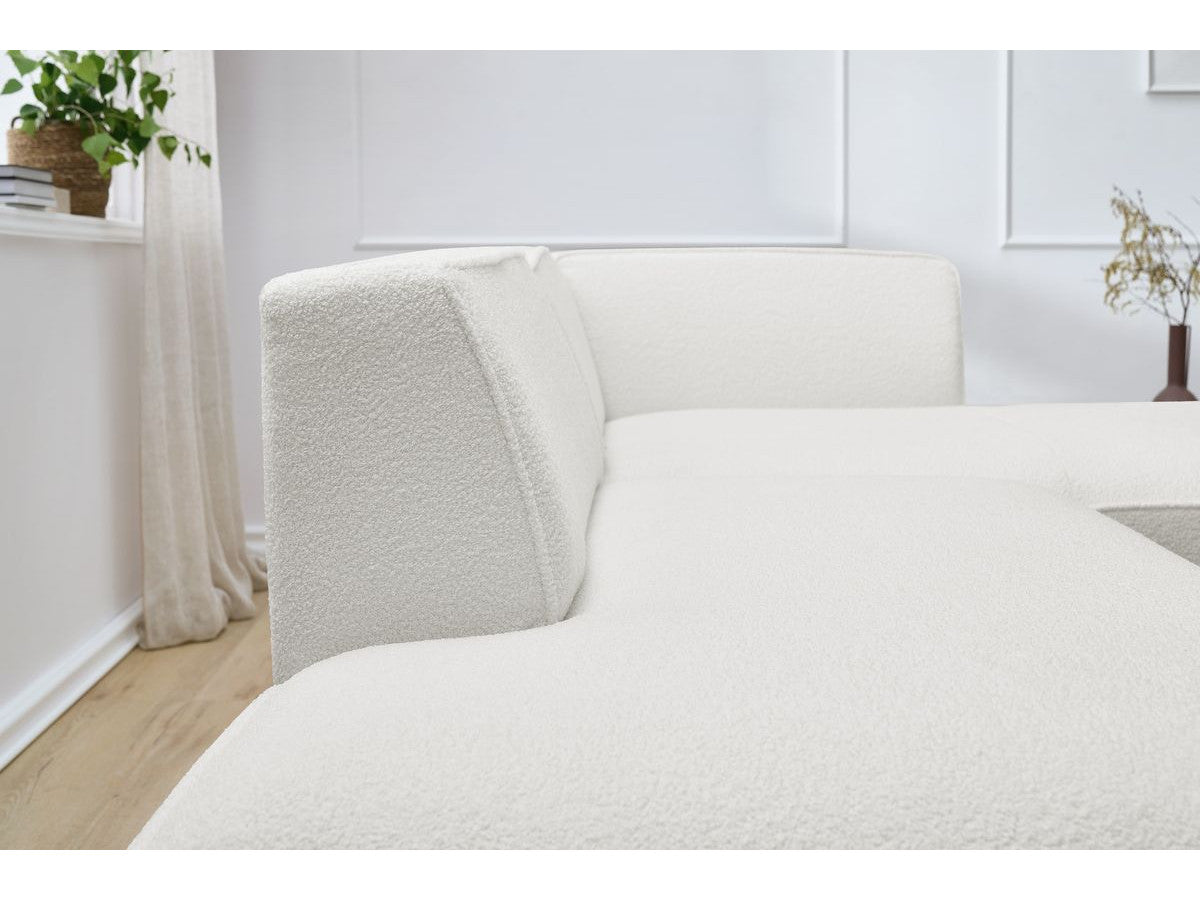 Kampinė sofa MEGEVE, bouclé, balta, perstatant modulius pagal poreikį