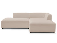 Kampinė sofa MEGEVE, bouclé, smėlinė, švarus siluetas šiuolaikiškai svetainei