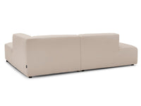 Kampinė sofa MEGEVE, bouclé, smėlinė, jauki svetainės kompozicija su švelnia tekstūra