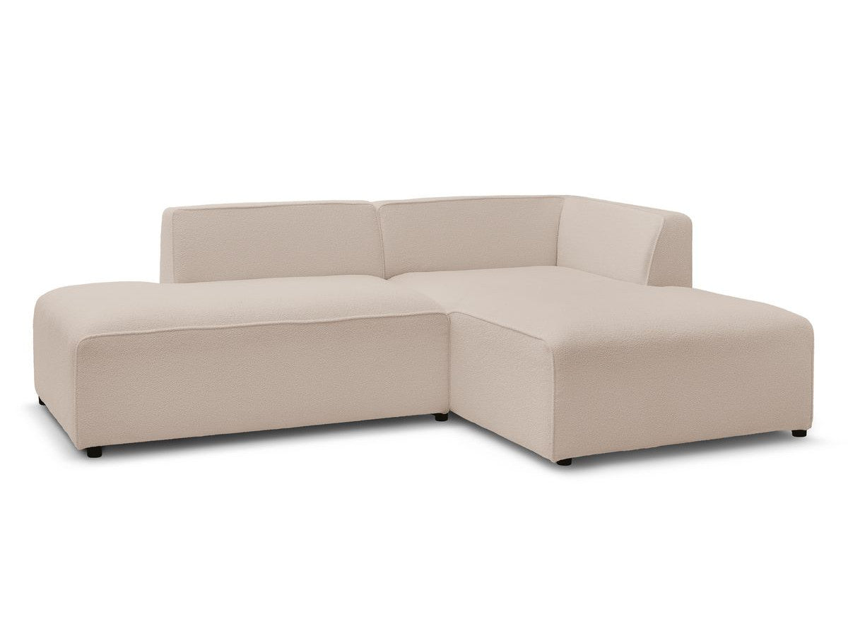 Kampinė sofa MEGEVE, bouclé, smėlinė, moderni svetainė su lengvu siluetu be porankių