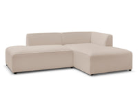 Kampinė sofa MEGEVE, bouclé, smėlinė, moderni svetainė su lengvu siluetu be porankių