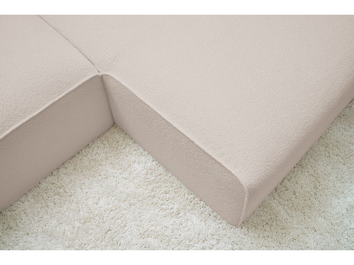 Kampinė sofa MEGEVE, bouclé, smėlinė, perstatomi elementai keičiant išdėstymą