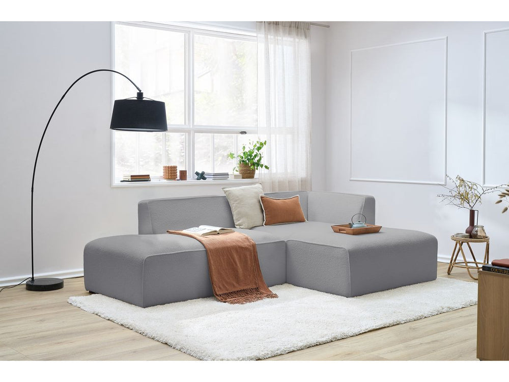 Kampinė sofa MEGEVE, bouclé, šviesiai pilka, erdviai poilsio zonai