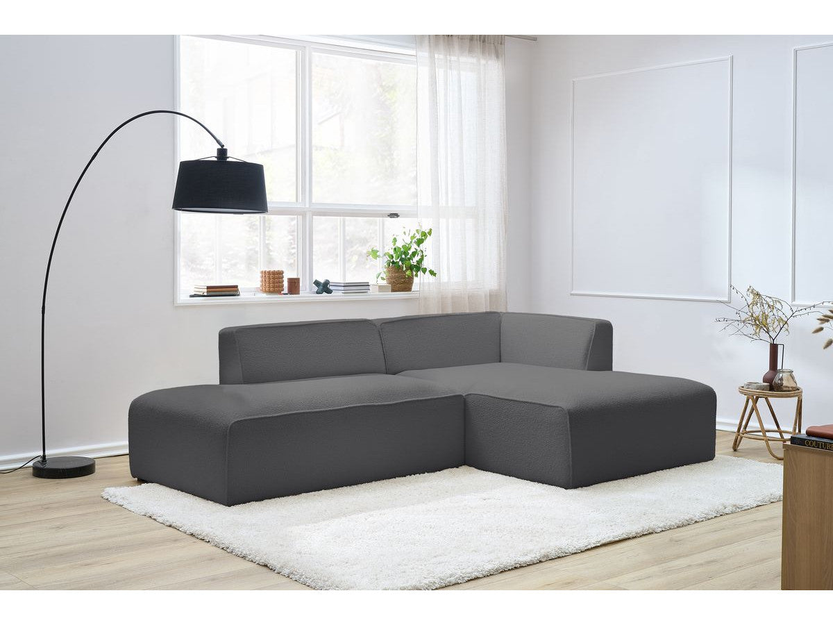 Kampinė sofa MEGEVE, bouclé, tamsiai pilka, kasdieniam patogiam poilsiui