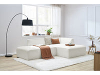 Kampinė sofa MEGEVE, bouclé, balta, jaukiai švelnios tekstūros nuotaikai