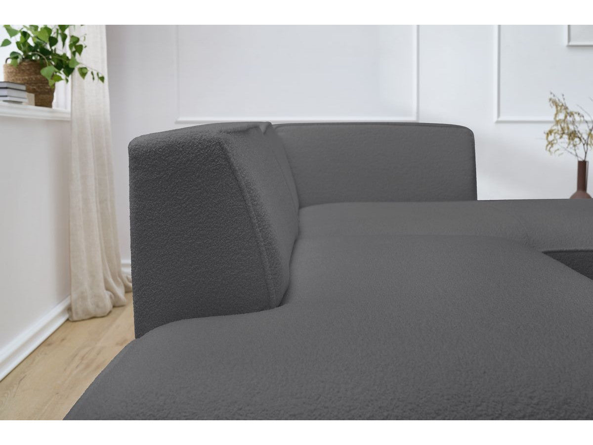 Kampinė sofa MEGEVE, bouclé, tamsiai pilka, jaukiai tekstūros nuotaikai