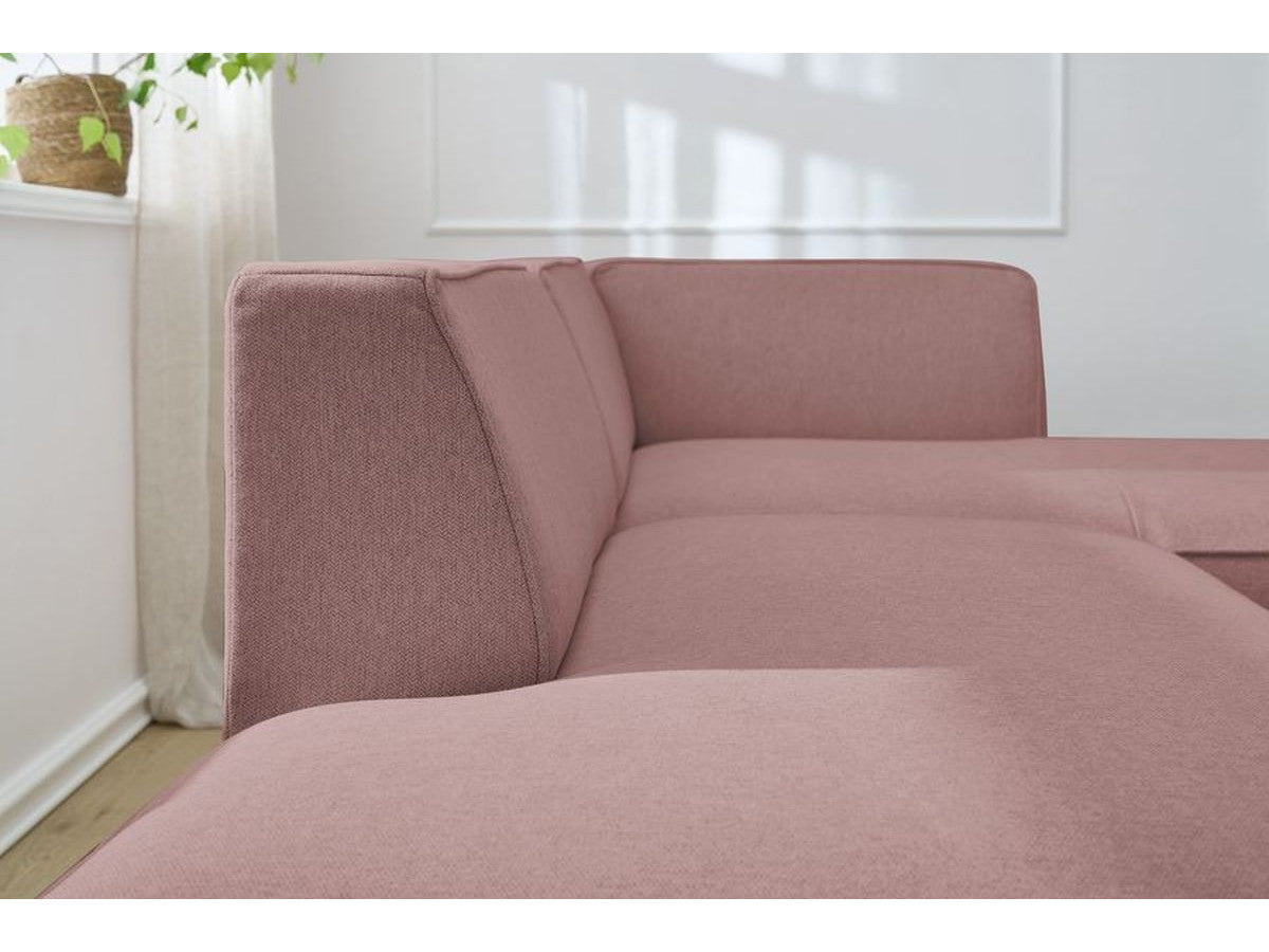 Rožinė kampinė sofa MEGEVE su gilia ir patogia sėdima dalimi