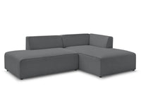 Tamsiai pilka kampinė sofa MEGEVE su dešiniu kampu svetainės interjere