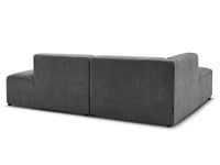 Kampinė sofa MEGEVE tekstūrinis tamsiai pilka dešinė bendras interjero vaizdas