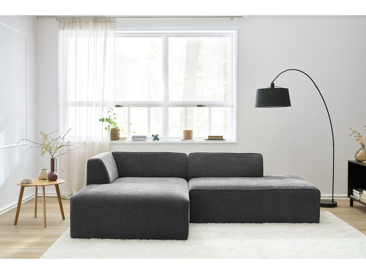 Kampinė sofa MEGEVE tekstūrinis tamsiai pilka dešinė vaizdas iš šono