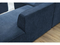 Kampinė sofa MEGEVE tekstūrinis tamsiai mėlyna dešinė siūlių detalė