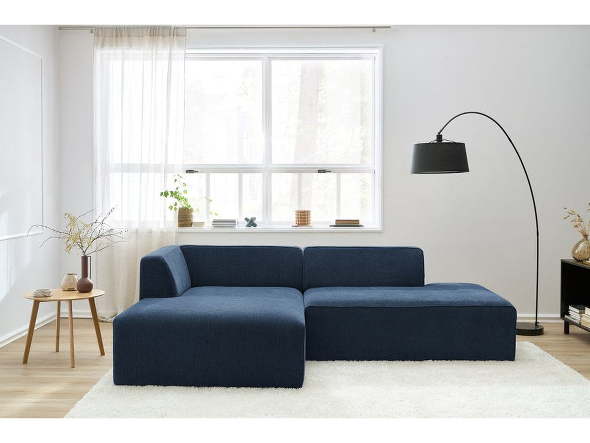 Kampinė sofa MEGEVE tekstūrinis tamsiai mėlyna dešinė vaizdas iš šono