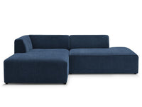 Kampinė sofa MEGEVE tekstūrinis tamsiai mėlyna dešinė kojelių detalė